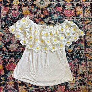 Boston Proper Daisy Lace Off The Shoulder Knit Top Yellow White Womens Small